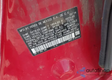 2015 Honda Fit Ex/Ex-L from USA, damaged, VIN 3HGGK5H86FM701620